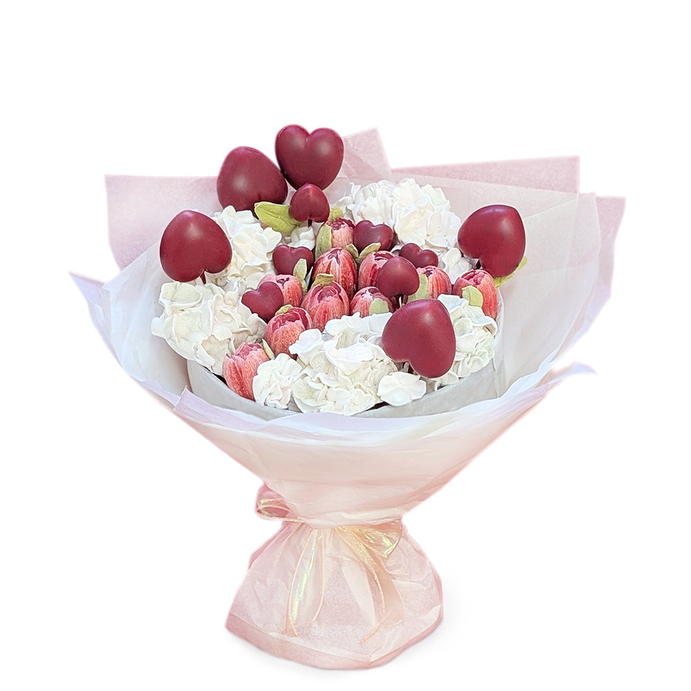 Marshmallow-Blumenstrauß mit Herzen