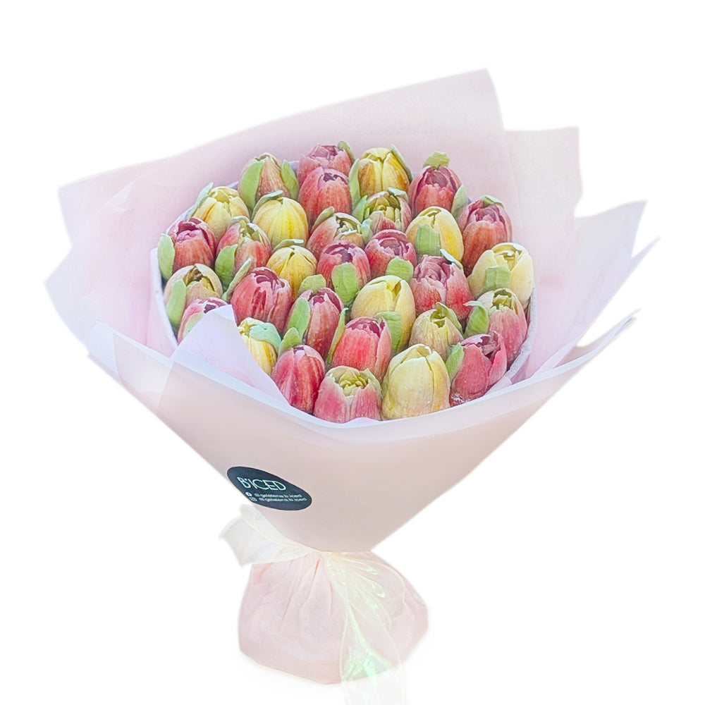 Marshmallow-Blumentrauß, rot-gelb ⌀22 cm