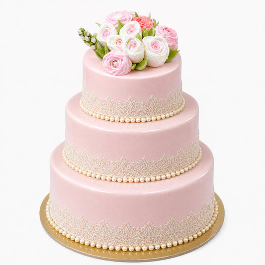 Hochzeitstorte aus Eis mit Spitze