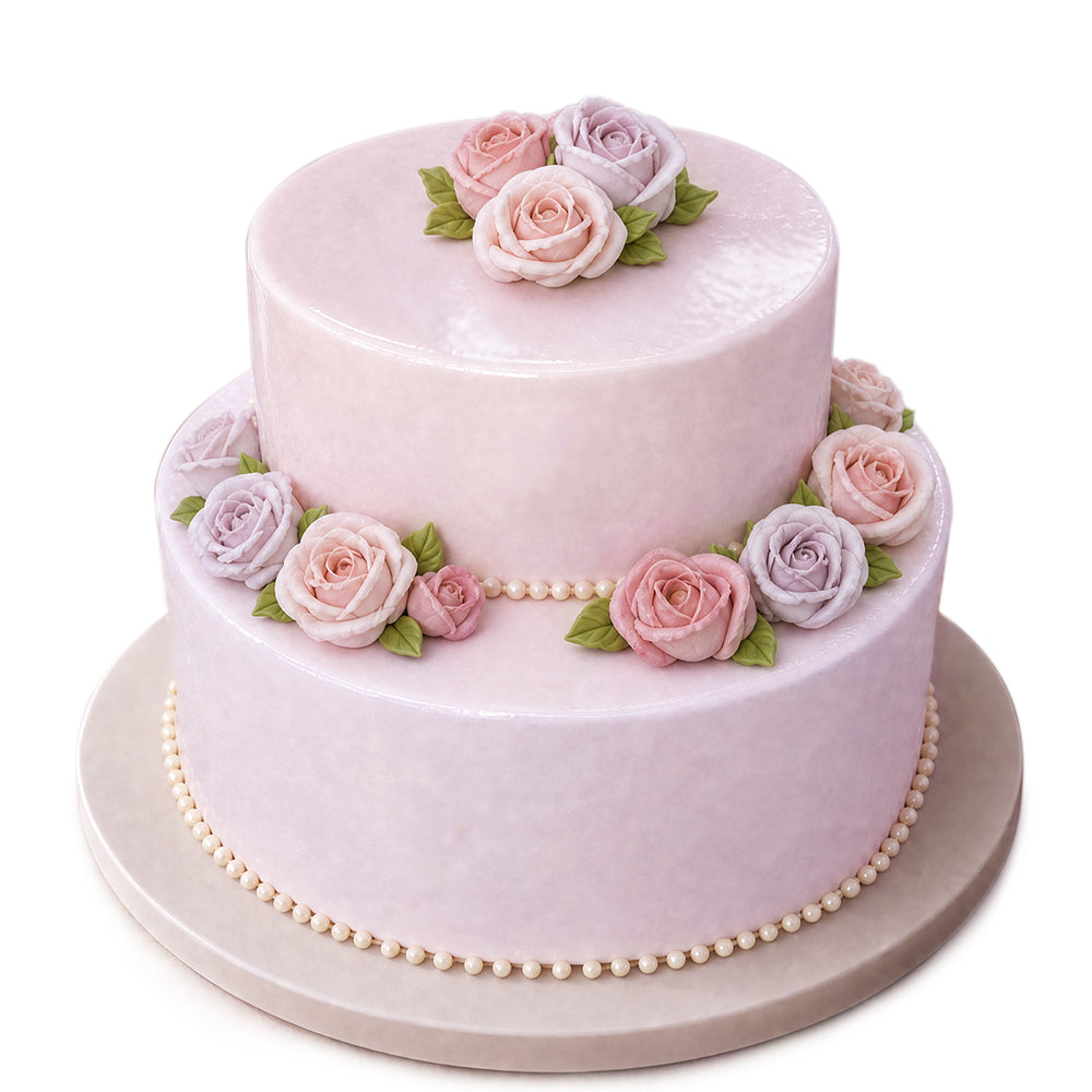 Hochzeitstorte mit Marshmallow-Blumen, personalisierbar
