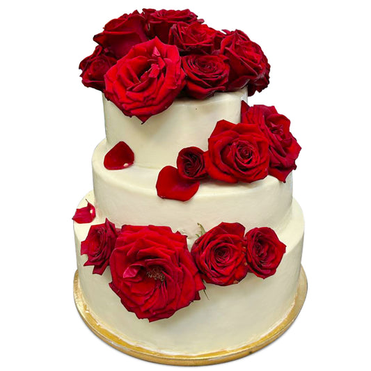 Hochzeitstorte aus Eis mit echten Rosen